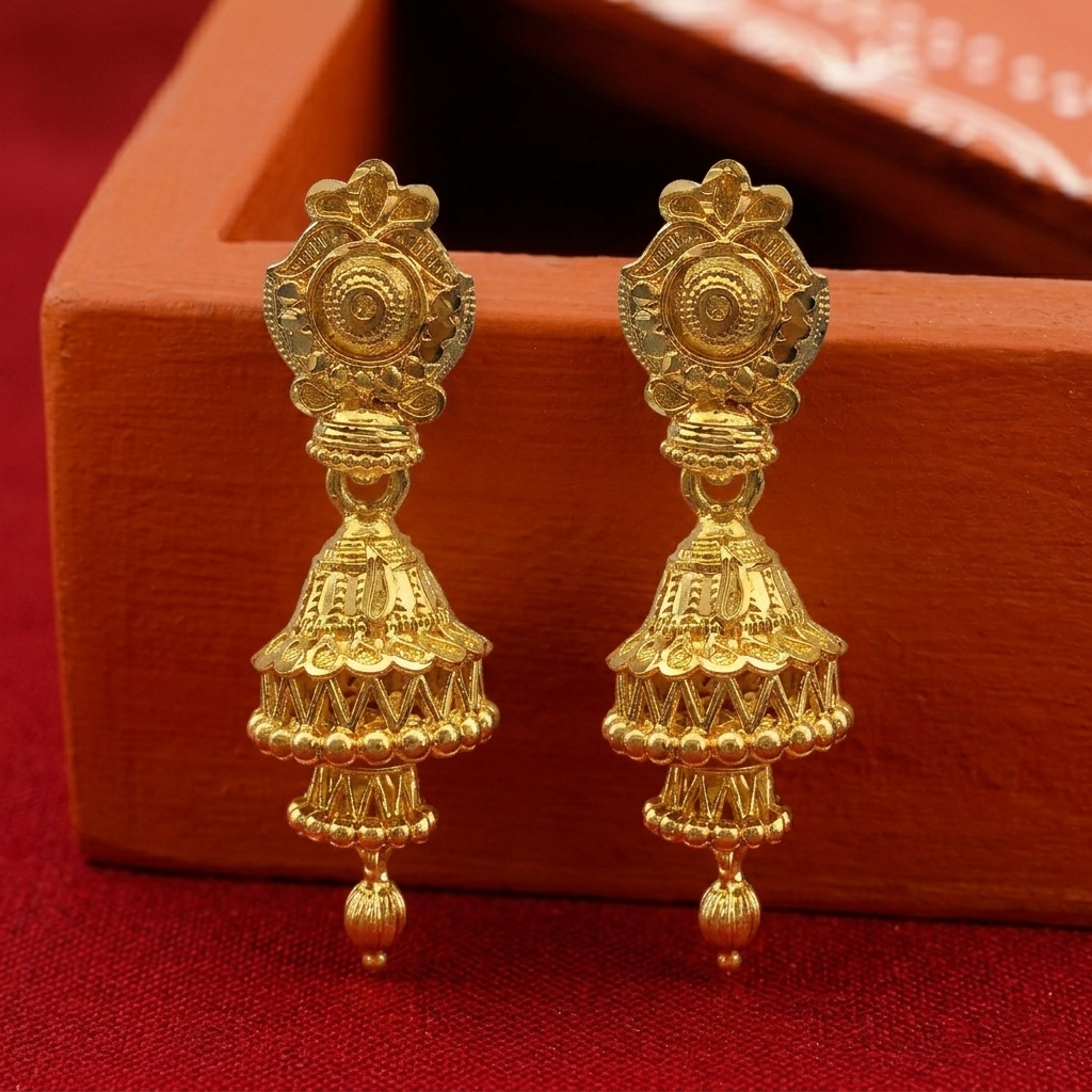 Darshana Jewels Elegant Gold Plated Floral Double Jhumka Drop Earrings(Pack Of 6)