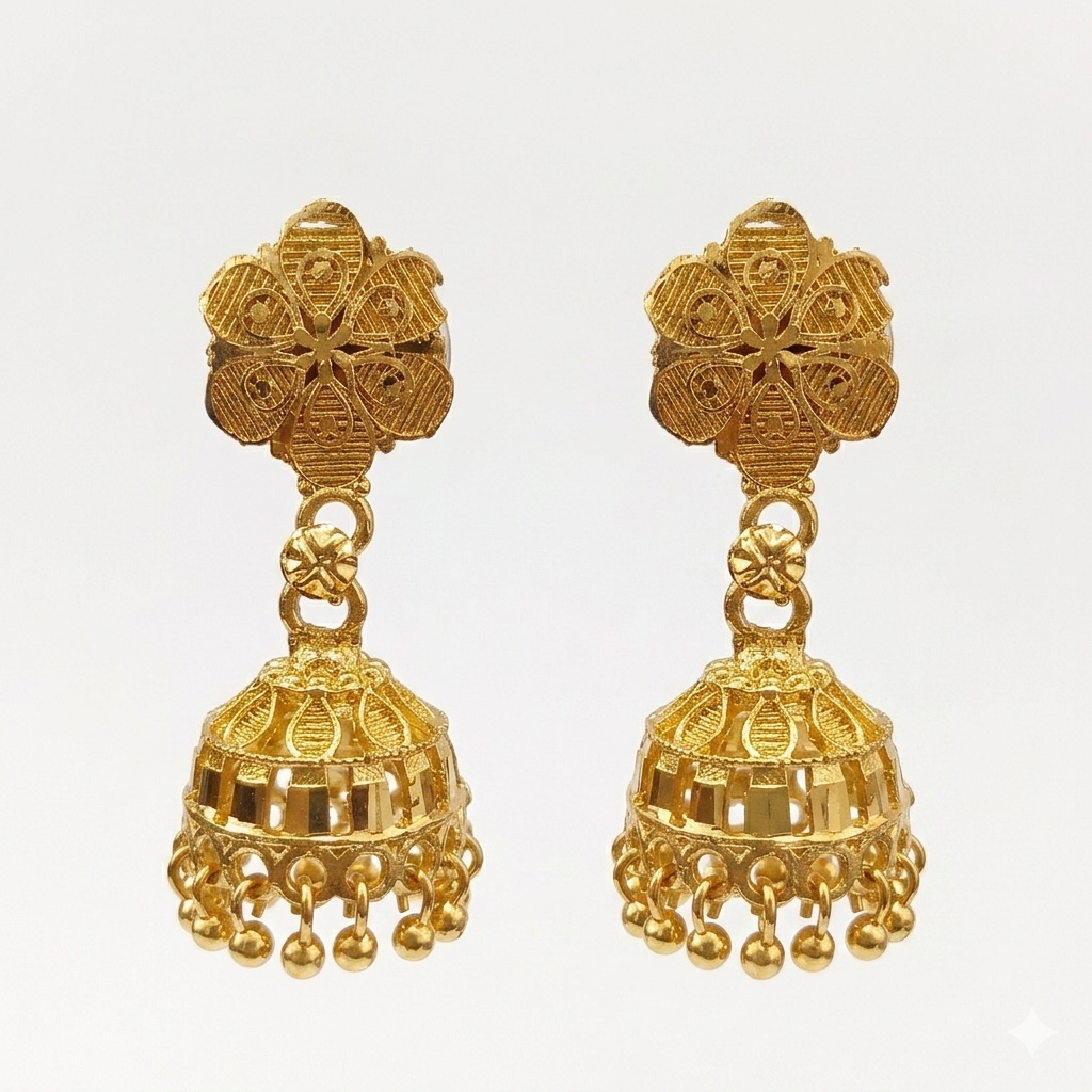Darshana Jewels Elegant Gold Plated Floral Jhumka Drop Earrings(Pack Of 3)