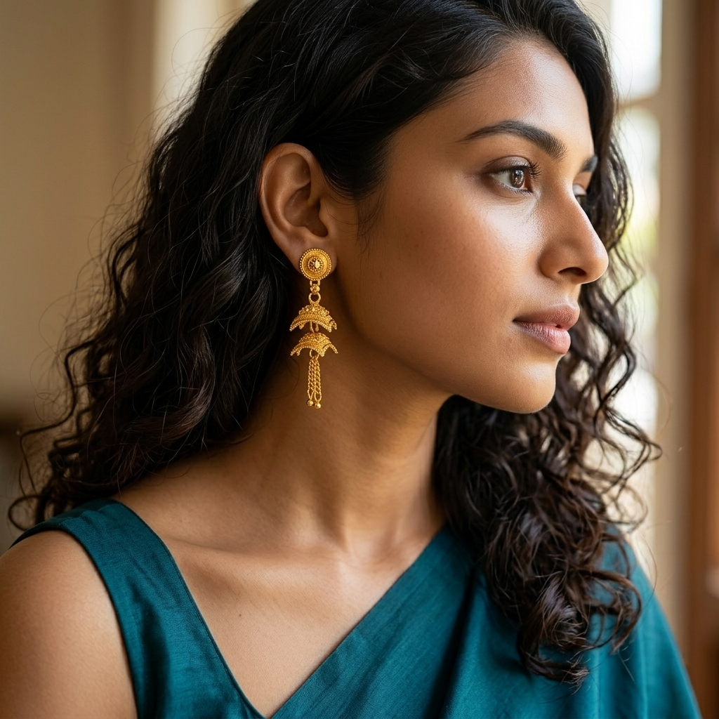 Darshana Jewels Elegant Gold Plated Floral Double Jhumka Drop Earrings(Pack Of 6)