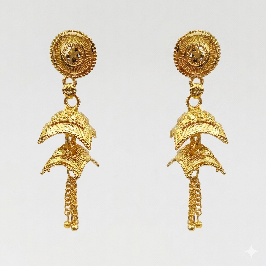 Darshana Jewels Elegant Gold Plated Floral Double Jhumka Drop Earrings(Pack Of 6)