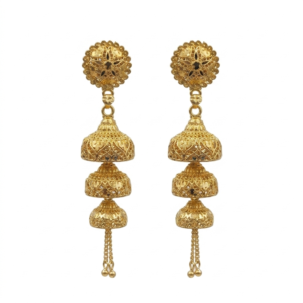 Darshana Jewels Elegant Gold Plated Floral Three Layer Jhumka Drop Earrings(Pack Of 6)