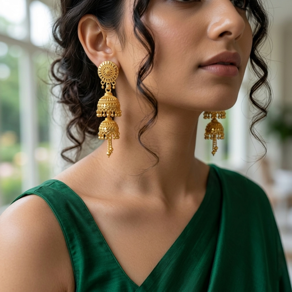Darshana Jewels Elegant Gold Plated Floral Double Jhumka Drop Earrings(Pack Of 3)
