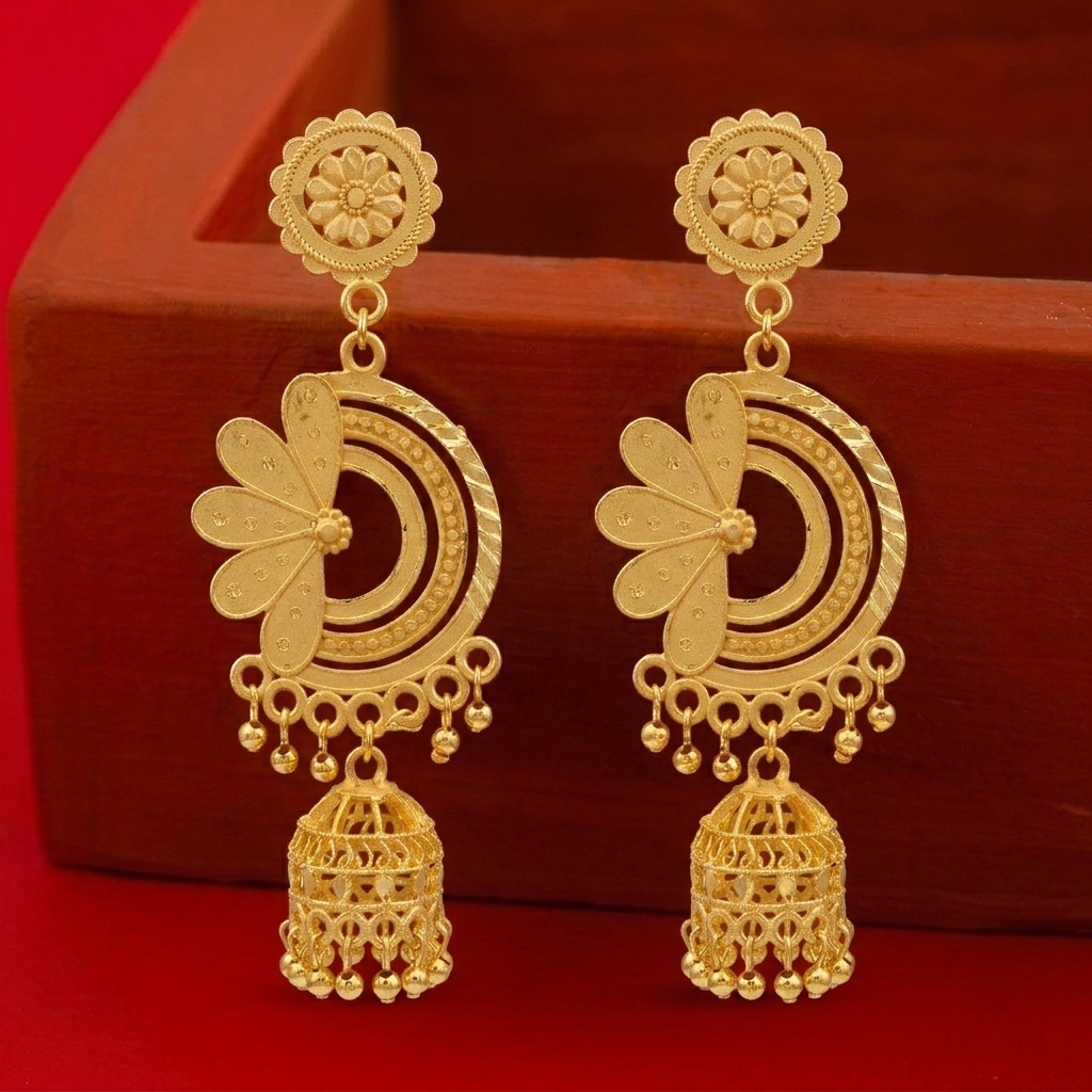 Darshana Jewels Elegant Gold Plated Floral Designer Jhumka Drop Earrings(Pack Of 6)