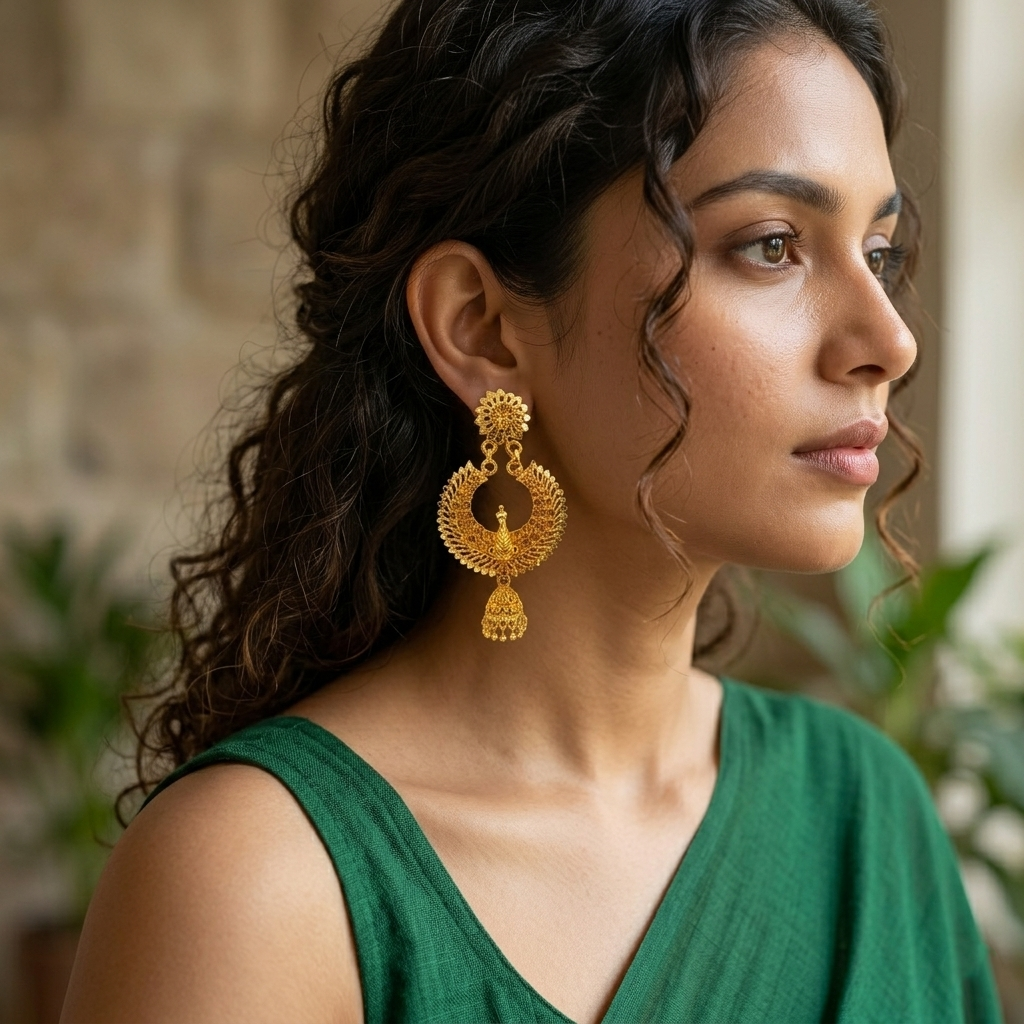 Darshana Jewels Elegant Gold Plated Peacock Jhumka Drop Earrings(Pack Of 6)