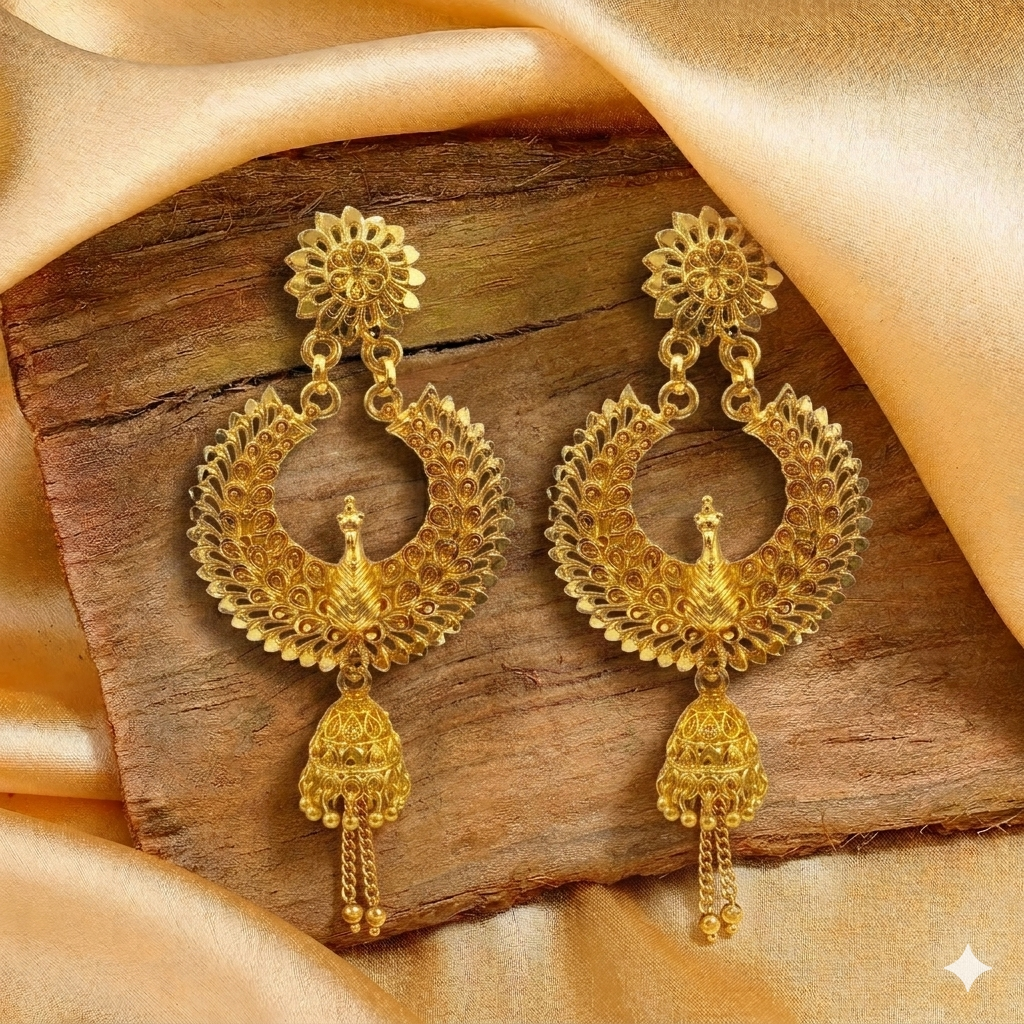 Darshana Jewels Elegant Gold Plated Peacock Jhumka Drop Earrings(Pack Of 6)