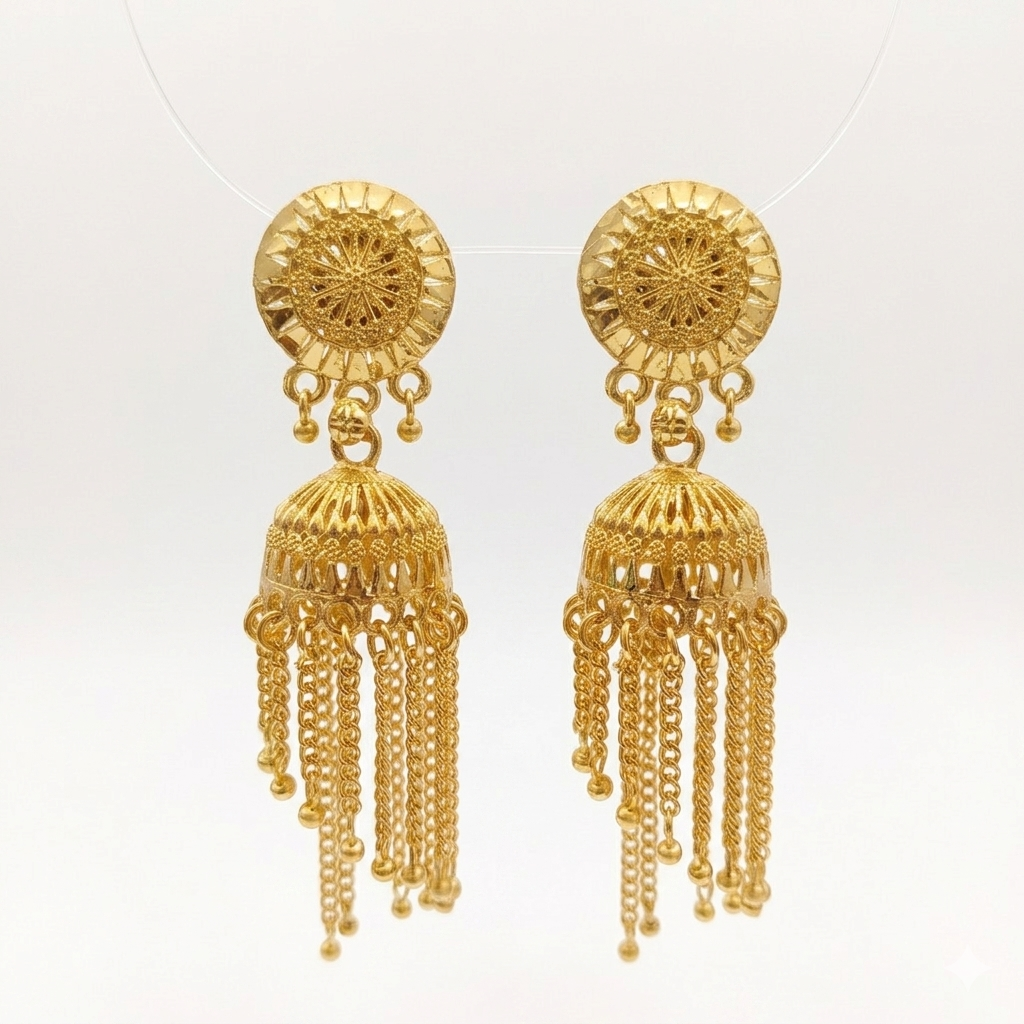 Darshana Jewels Elegant Gold Plated Floral Jhumka Drop Earrings(Pack Of 6)