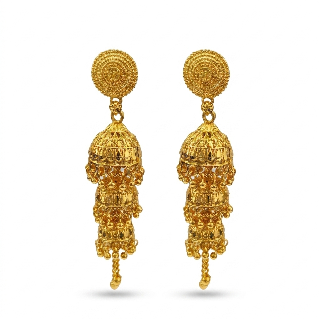 Darshana Jewels Elegant Gold Plated Floral Three Layer Jhumka Drop Earrings(Pack Of 6)