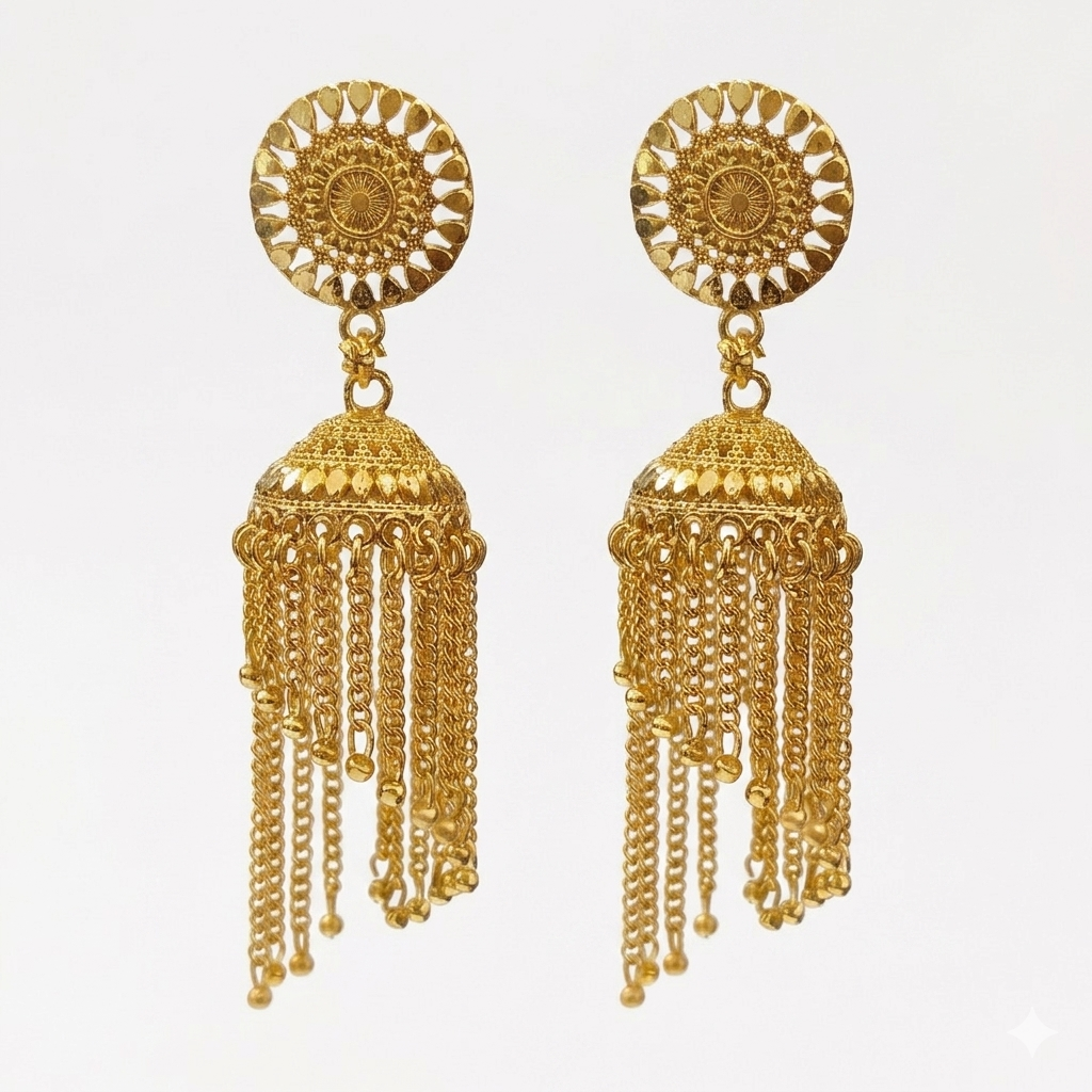 Darshana Jewels Elegant Gold Plated Floral Jhumka Drop Earrings(Pack Of 6)