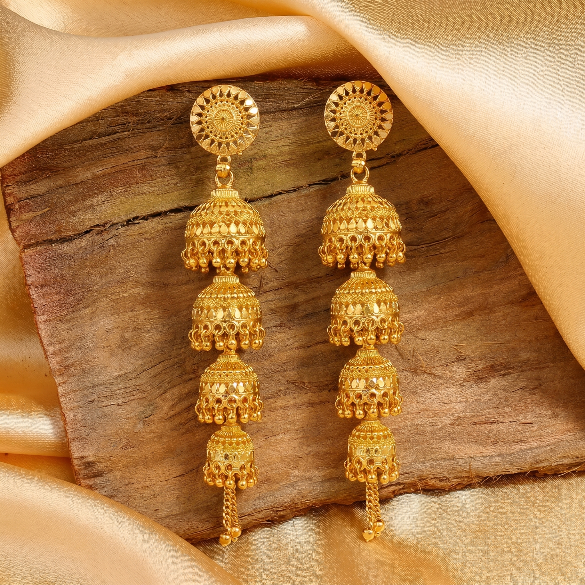 Darshana Jewels Elegant Gold Plated Floral Four Layer Jhumka Drop Earrings(Pack Of 6)