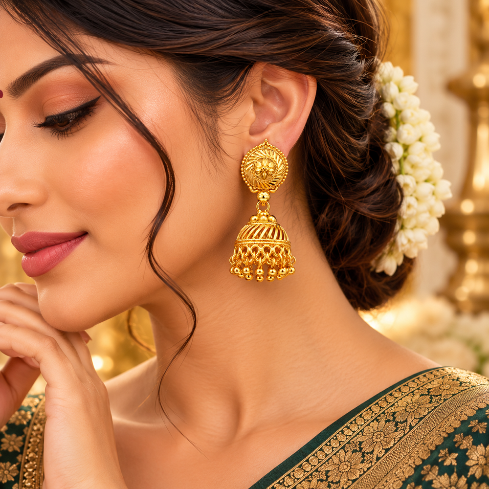 Urthn Beautiful Gold Plated Jhumka Earrings for Women | Designer Ethnic Jewellery for Festive Looks( Pack of 6)