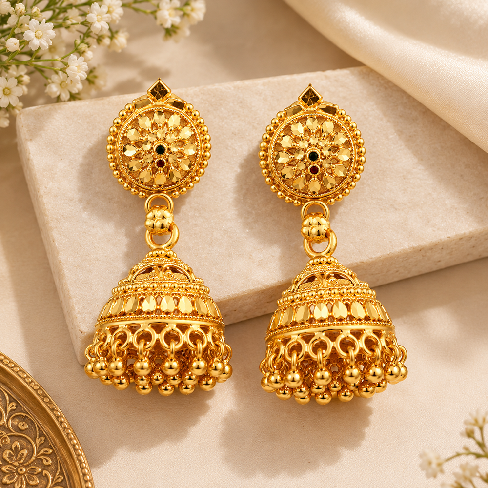 Urthn Timeless Gold Plated Jhumki Earrings | Elegant Traditional Jewellery for Weddings & Festive Occasions