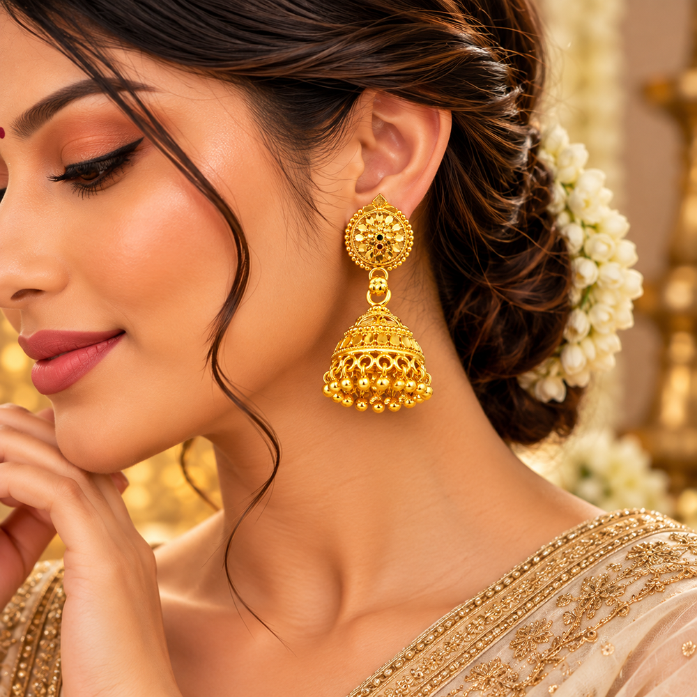 Urthn Timeless Gold Plated Jhumki Earrings | Elegant Traditional Jewellery for Weddings & Festive Occasions( Pack of 6)