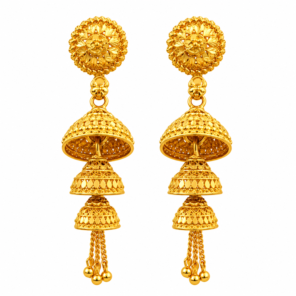 Urthn Timeless Gold Plated Multi Layer Jhumka Earrings | Elegant Traditional Jewellery for Weddings & Festive Occasions( Pack of 6)