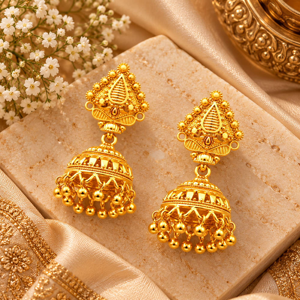 Urthn Traditional Gold Plated Jhumki Earrings with Leaf Shape Stud for Women & Girls