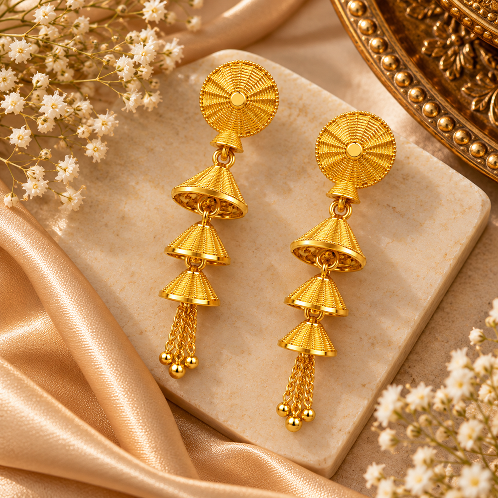 Urthn Traditional Gold Plated Multi Layer Jhumki Earrings | Designer Indian Earrings for Women & Girls