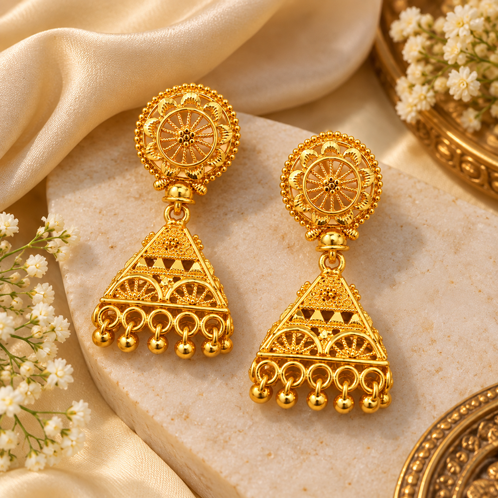 Urthn Traditional Gold Plated Jhumki Earrings | Designer Indian Earrings for Women & Girls