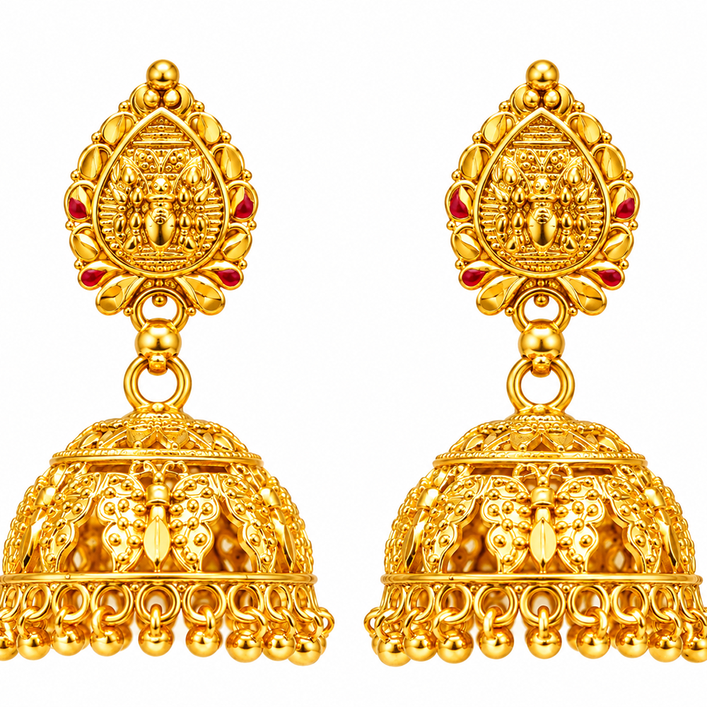 Urthn Heritage Inspired Gold Plated Jhumka Earrings With Leaf shape stud( Pack of 6)