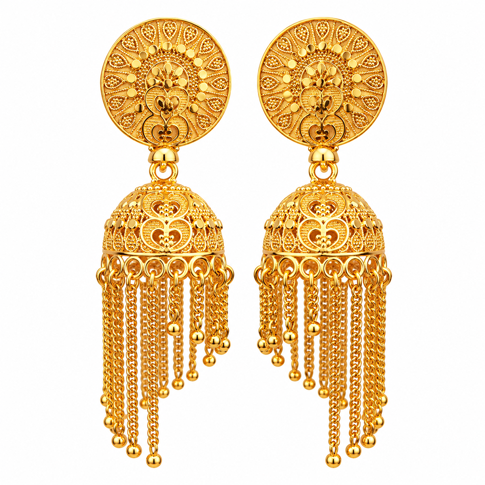 Urthn Heritage Inspired Gold Plated Jhumka Earrings with Long chain Tassels( Pack of 6)
