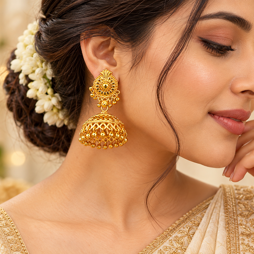 Urthn Stylish Gold Plated Jhumka Earrings | Traditional Fashion Jewellery for Festive & Party Wear( Pack of 6)