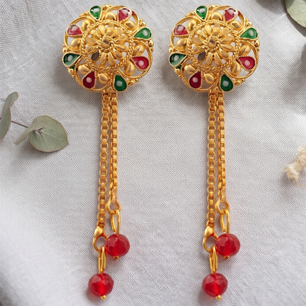 Darshana Jewels Gold Plated Traditional Dangler Tassel Earrings