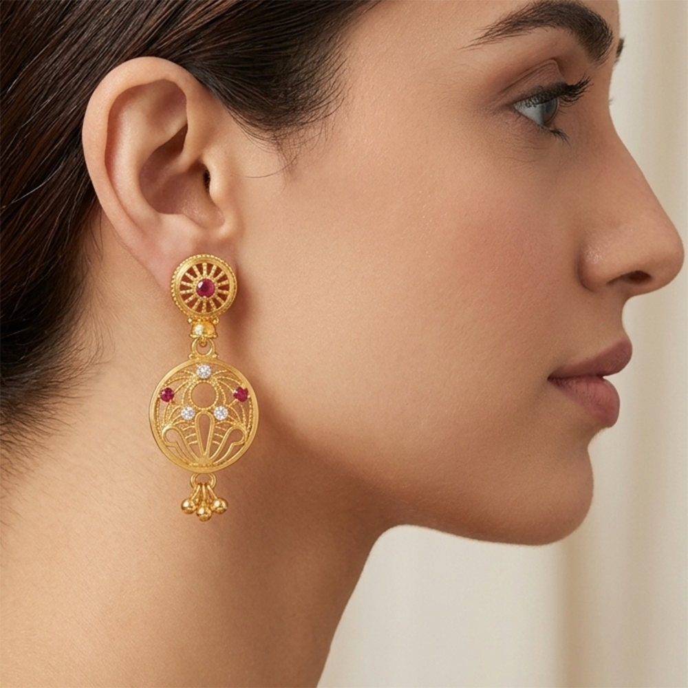 Darshana Jewels Gold Plated Traditional Small Dangler Earrings