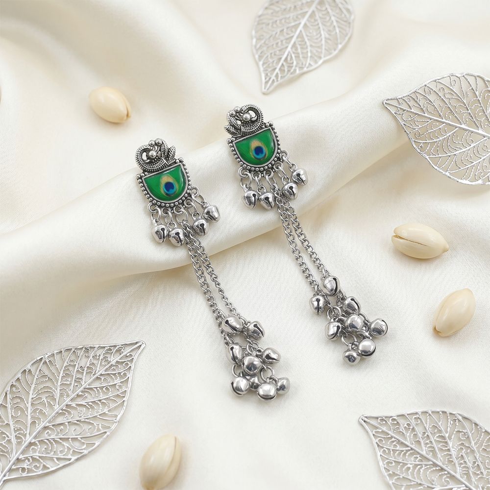 Urthn Vintage Oxidised Peacock Inspired Kashmiri Dangler Earrings(Pack of 6)