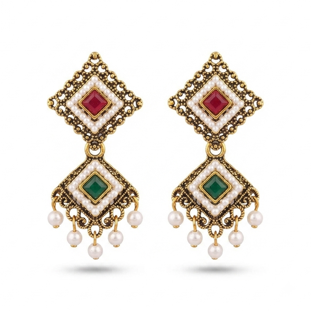 Urthn Antique Gold Plated Pearl Jhumki Earrings for Women(Pack Of 6)