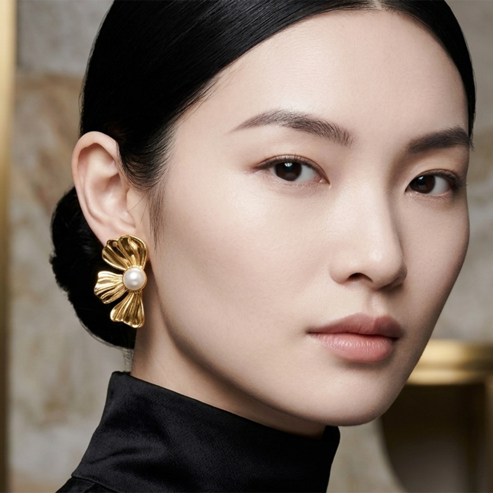 Urthn Trendy Gold Plated Flower Petals Design Earring(Pack of 6)