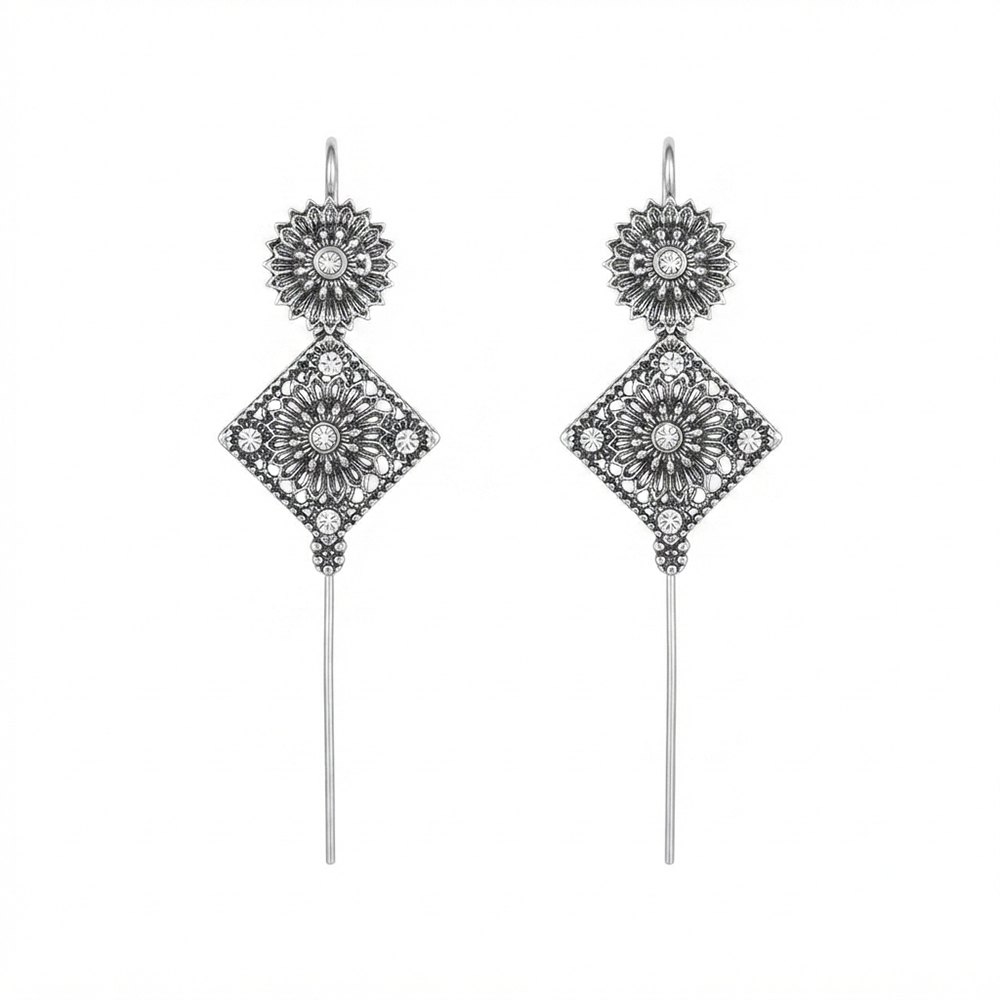 Urthn Oxidised Plated Square Ear cuff(Pack of 6)