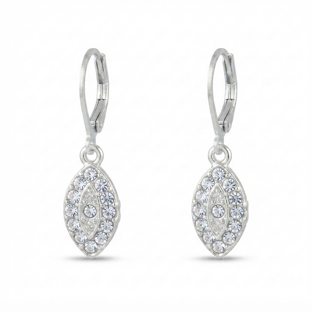 Urthn Silver Plated Austrian Stone Eye Shape Hoop Earrings for Women(Pack Of 6)