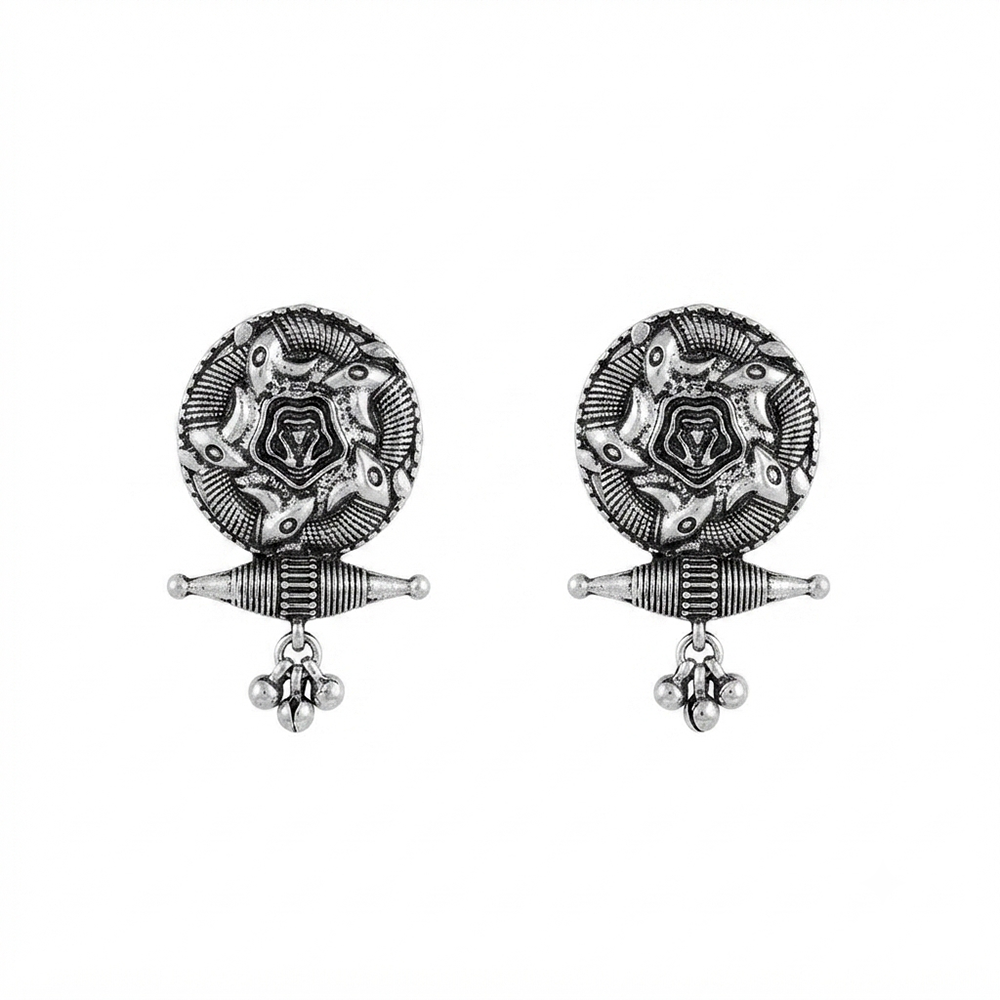 Urthn Oxidised Silver Tribal Disc Stud Earrings for Women (Pack of 6 )