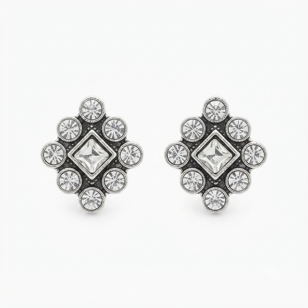Urthn Silver Plated Austrian Stone Stud Earrings (Pack of 6 )