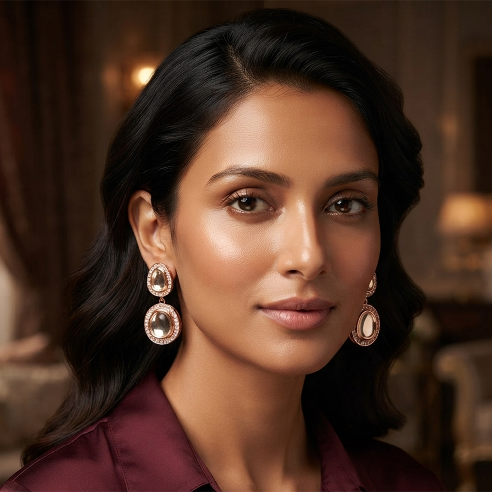 Urthn Rose Gold Plated Kundan And Austrian Stone Dangler Earrings(Pack of 6 )