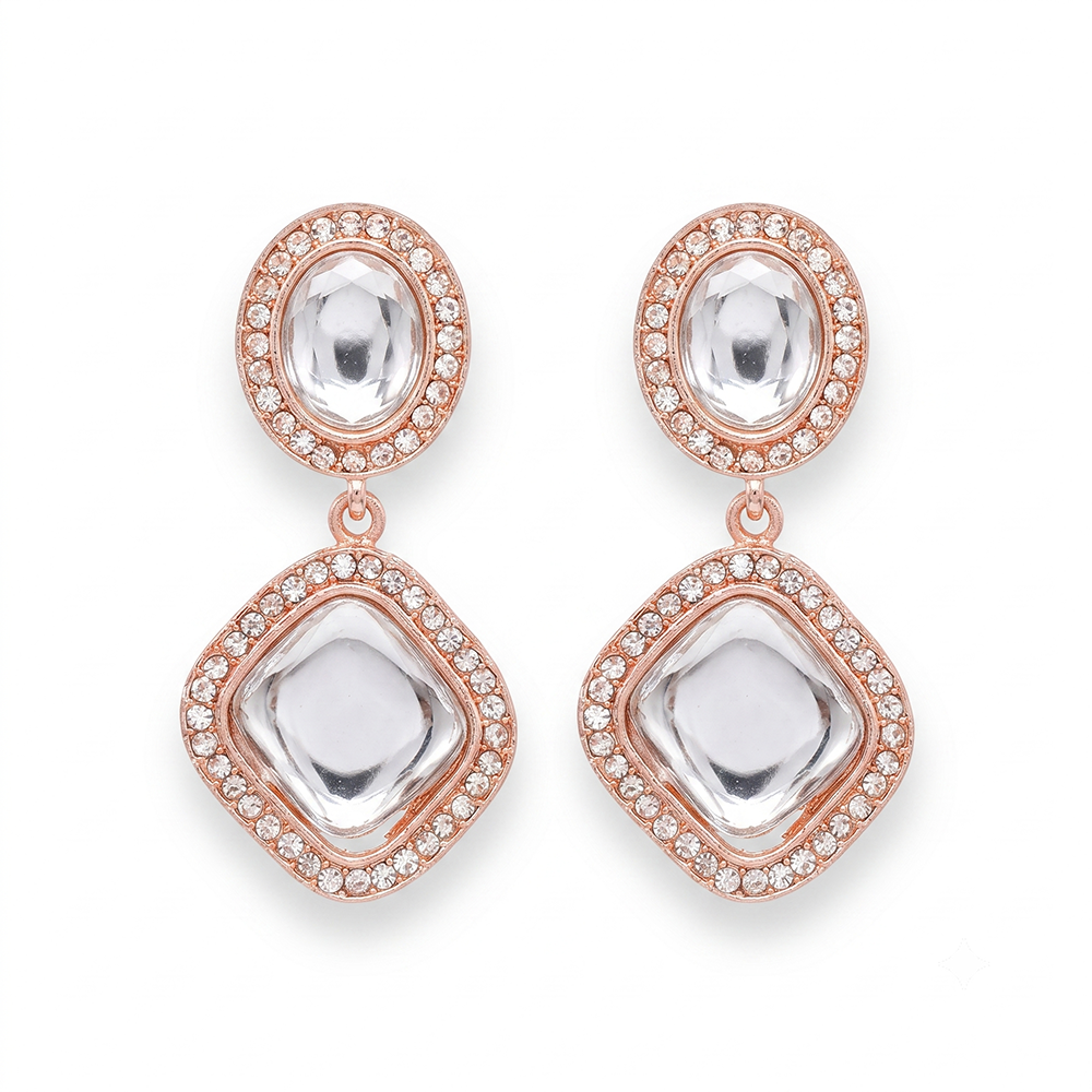 Urthn Rose Gold Plated Kundan And Austrian Stone Dangler Earrings(Pack of 6 )