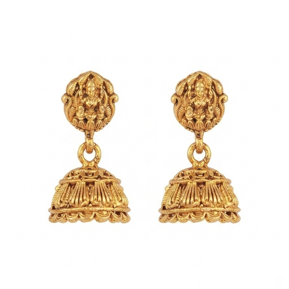 Urthn Antique Gold Plated Temple Jhumki Earrings(Pack of 6 )