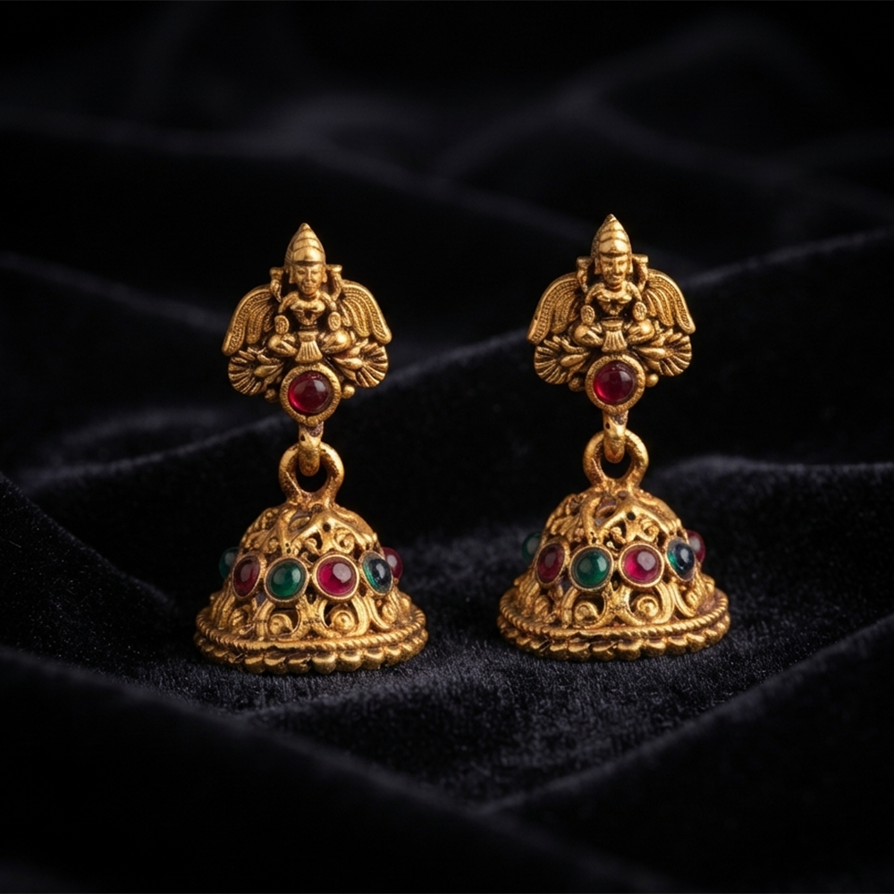 Urthn Antique Gold Plated Temple Jhumki Earrings