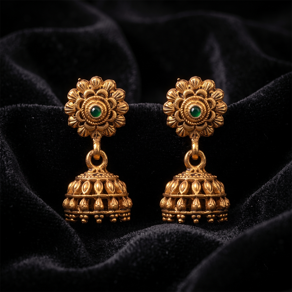 Urthn Antique Gold Plated Temple Jhumki Earrings