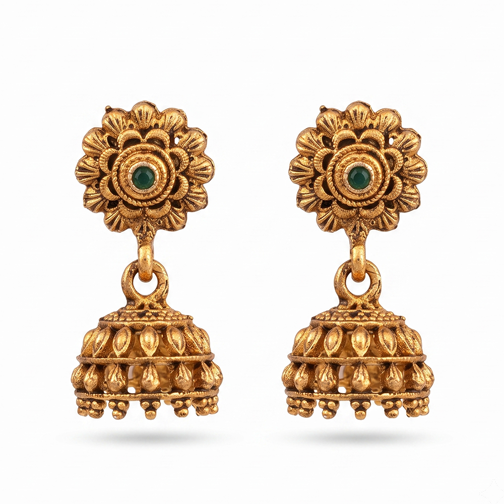 Urthn Antique Gold Plated Temple Jhumki Earrings(Pack of 6 )