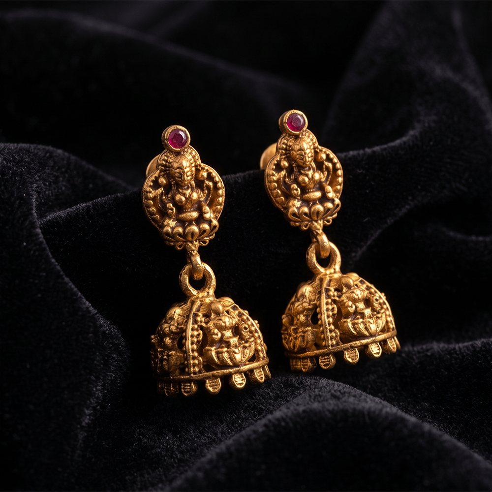 Urthn Antique Gold Plated Temple Jhumki Earrings