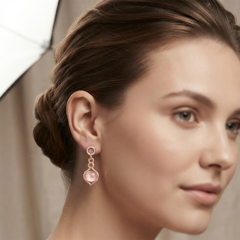 Urthn Rose Gold Plated Monalisa Stone Dangler Earrings(Pack of 6 )