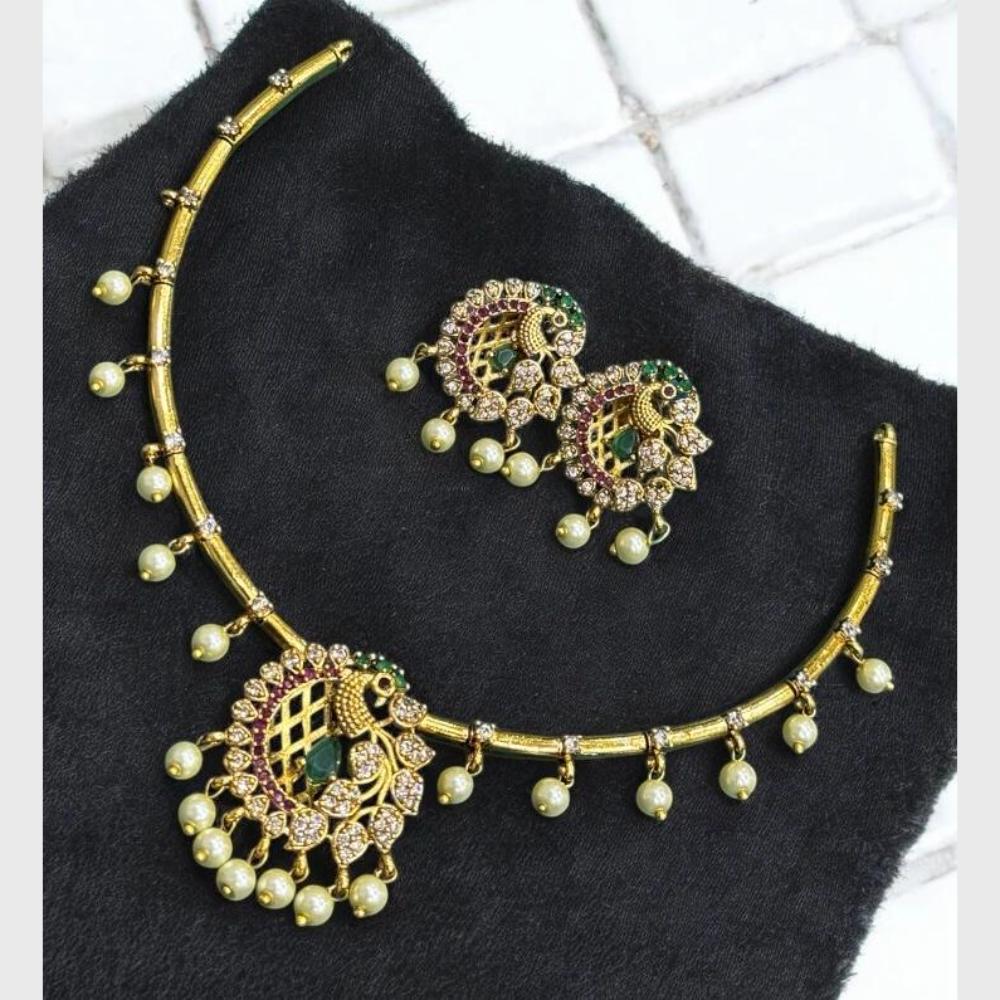 Sona Covering Shining Gold Plated American Diamond And Pearl Necklace Set