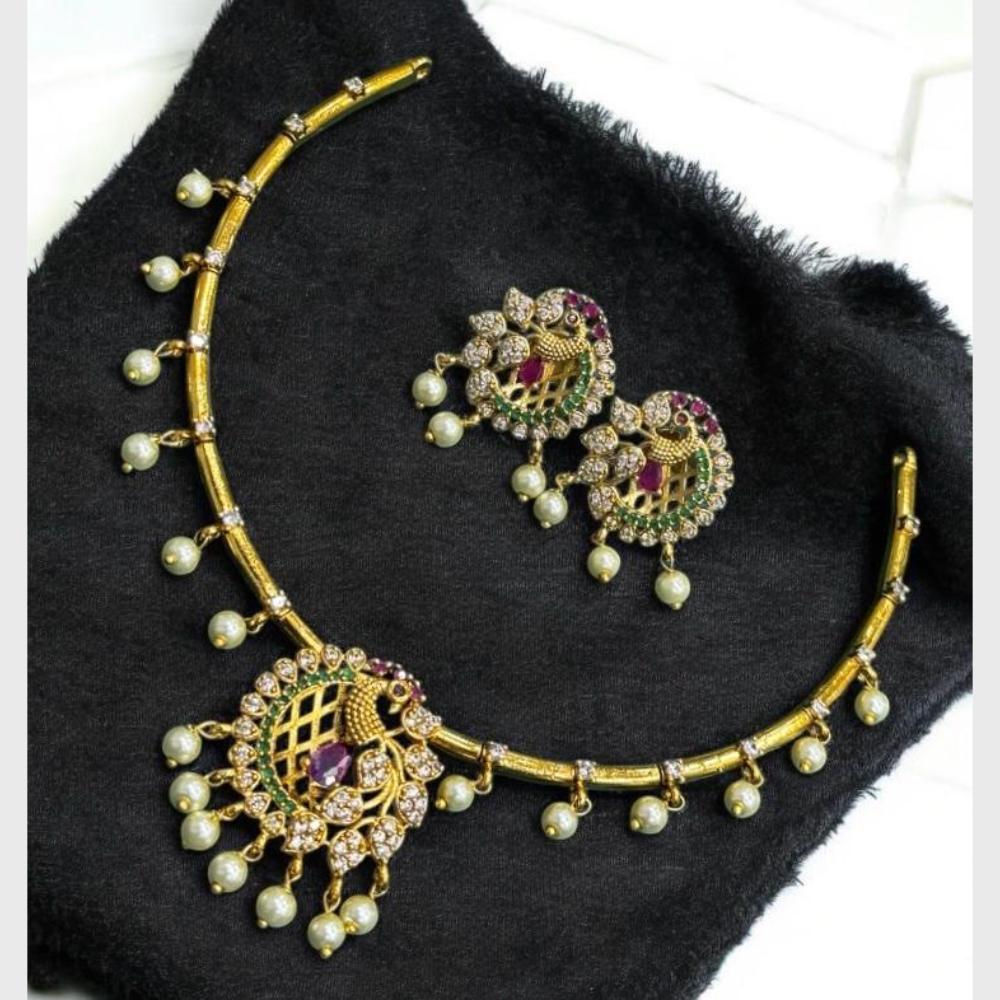 Sona Covering Shining Gold Plated American Diamond And Pearl Necklace Set