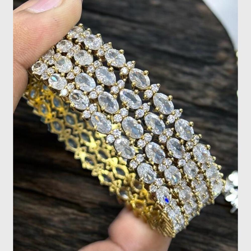 Sona Covering Shining Gold Plated American Diamond Bangles Set