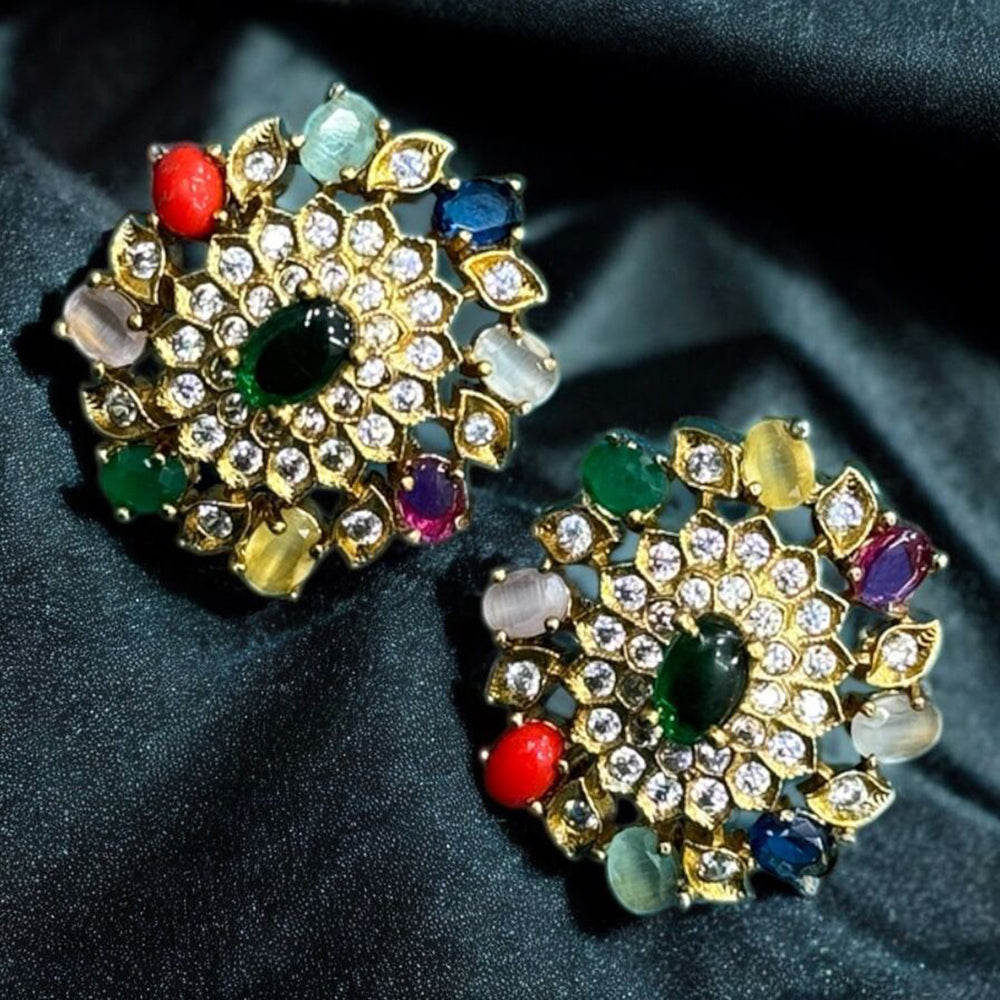Sona Covering Royal Aura Gold Plated Austrian Stone And Crystal stone Stud Earrings