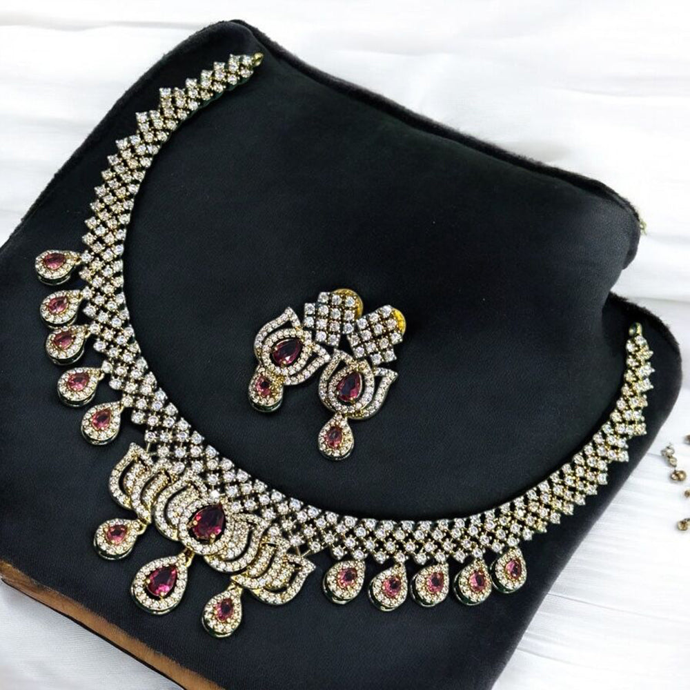 Sona Covering Shining Gold Plated American Diamond Necklace Set