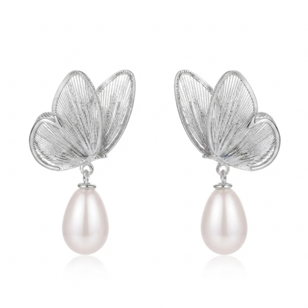 Urthn Beautiful Butterfly Shape Pearl Drop Earrings for Women Classic Ethnic & Party Wear(Pack Of 3)