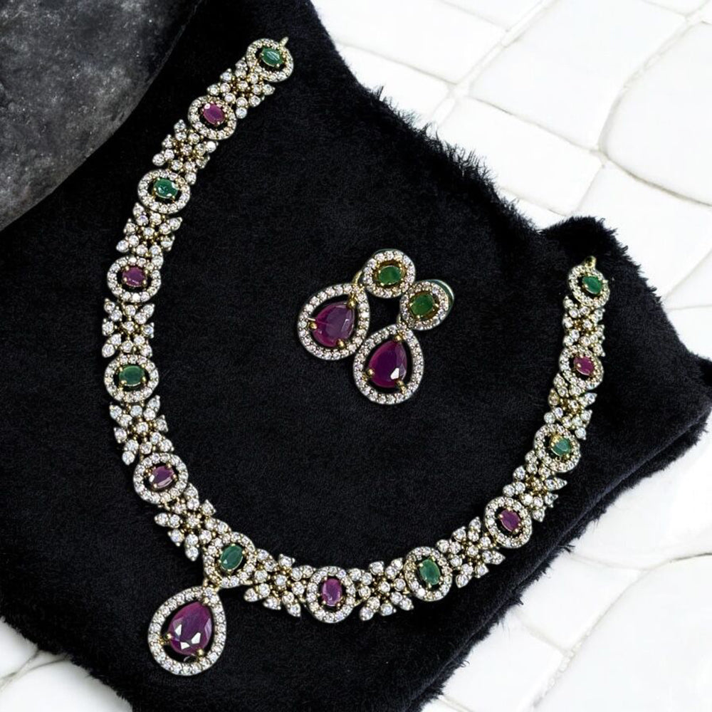 Sona Covering Shining Gold Plated American Diamond Necklace Set