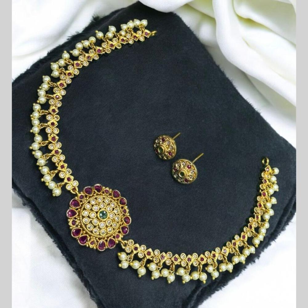 Sona Covering Charming Gold Plated Austrian Stone And Pearl Necklace Set