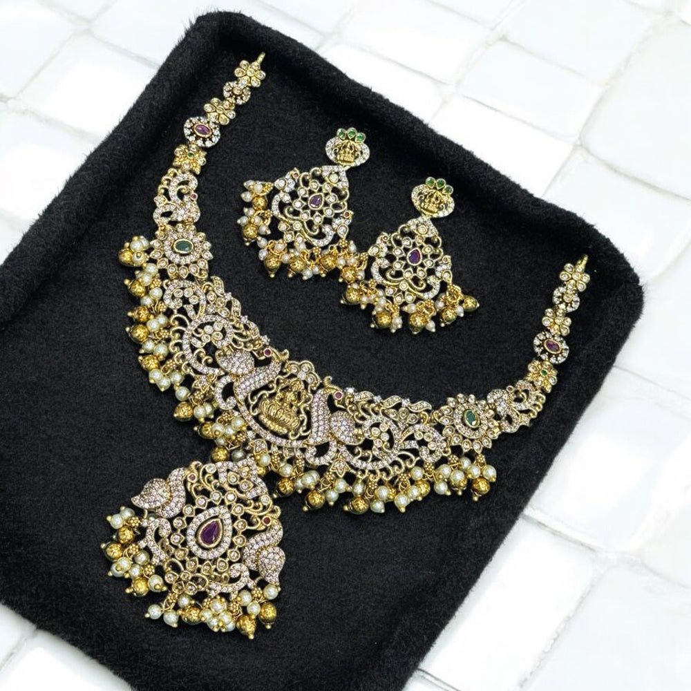 Sona Covering Charming Gold Plated Austrian Stone And Pearl Temple Necklace Set