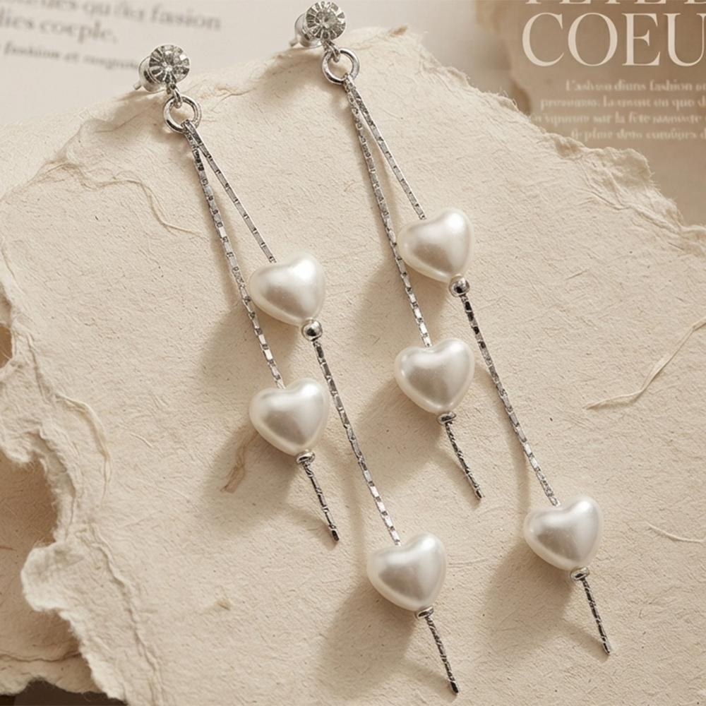Urthn Trendy Long Tassel Earrings with Heart Drop for Women